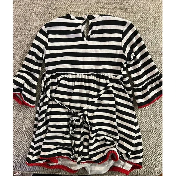 Little Girls 2T Striped Fit and Flare Christmas Tree Embellished Ruffle Dress 2T - Picture 6 of 6